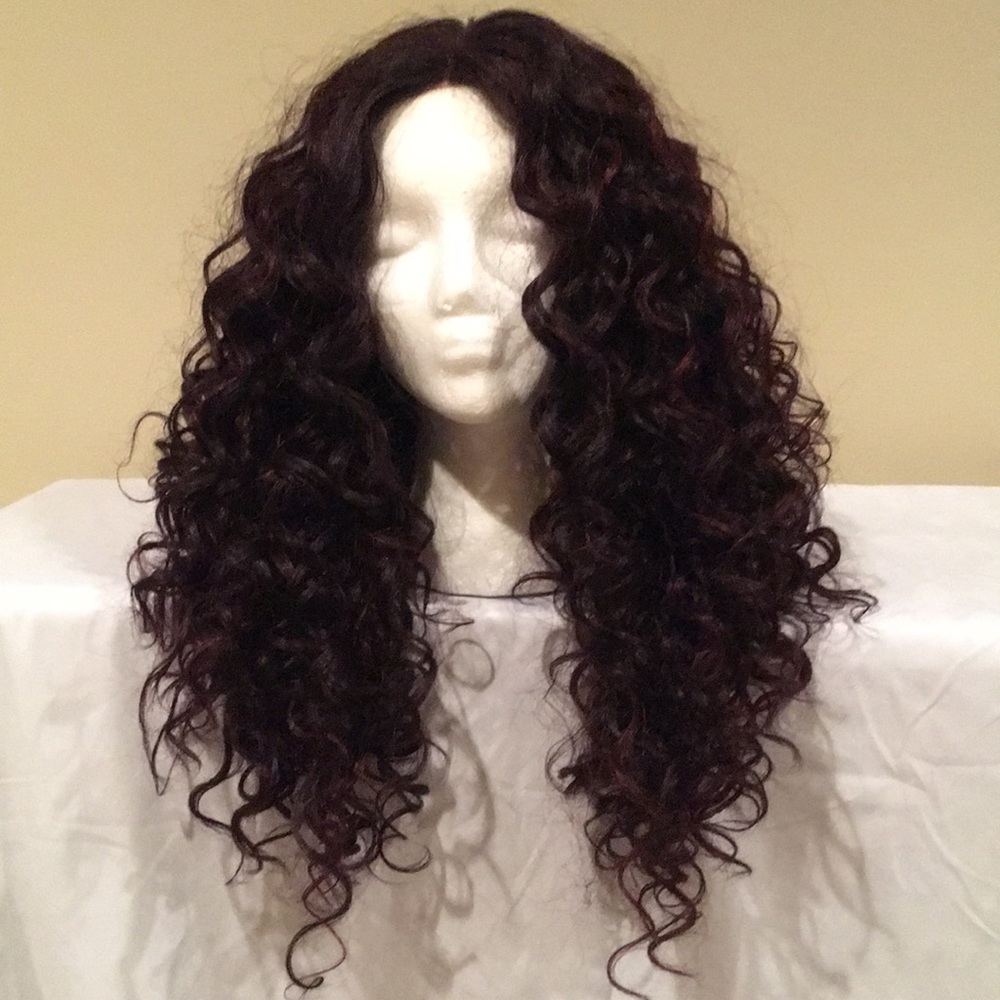 Dark brown & burgundy curly wig